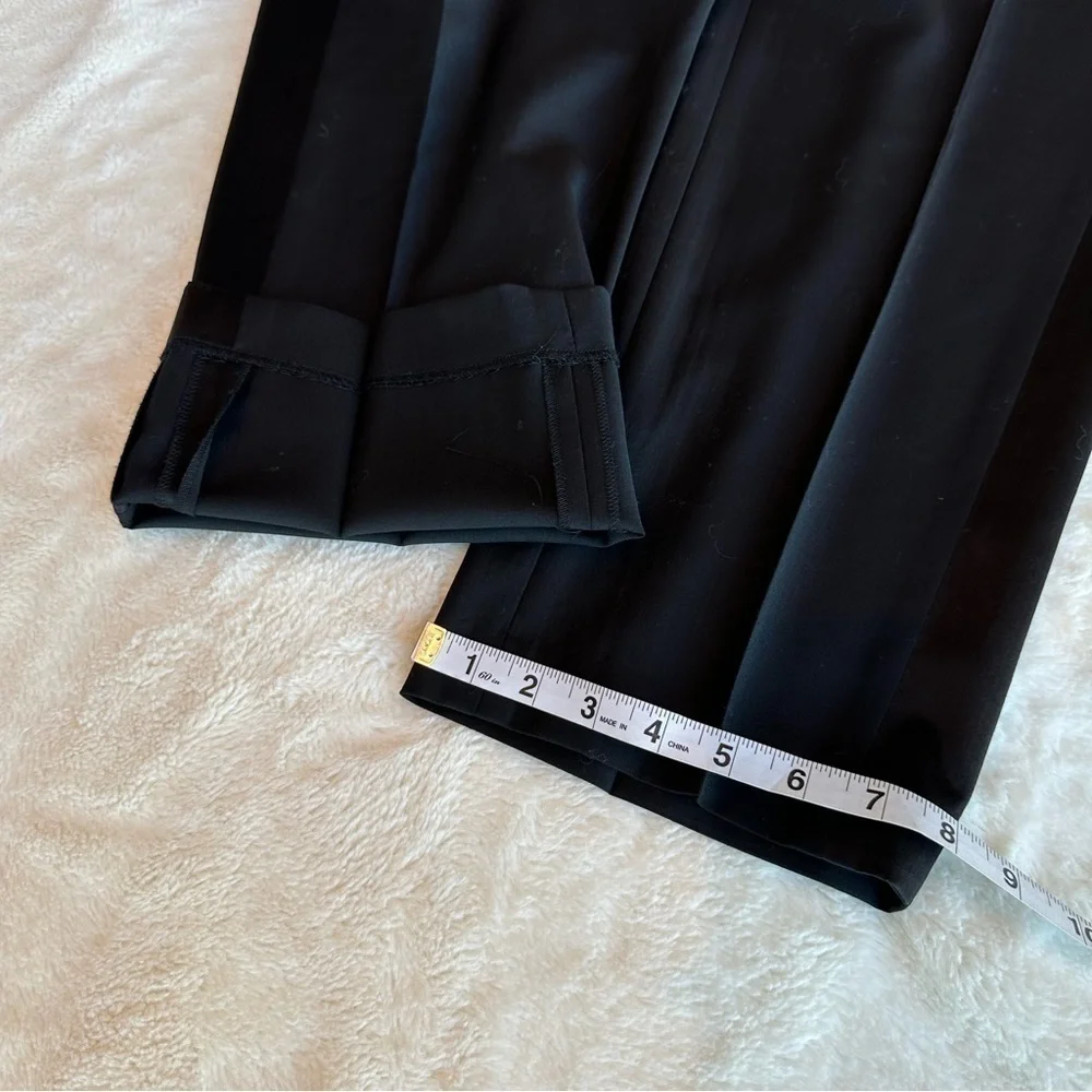 Lewit Wool Blend Black Satin Tuxedo Stripe Straight Leg Ankle Pants XL (18)